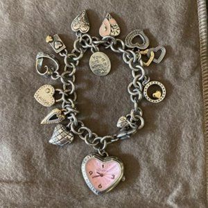 Brighton One Heart Breast Cancer Awareness Charm Bracelet Watch Needs battery